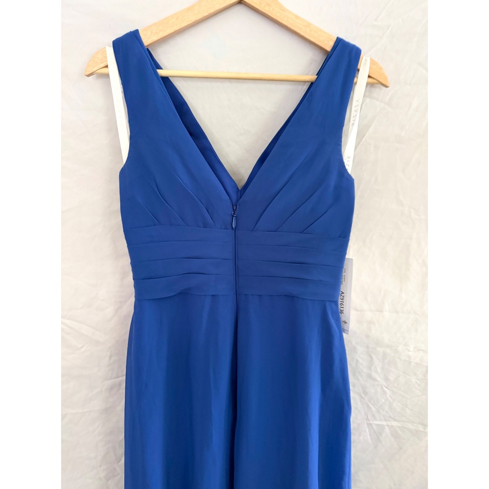 Azazie Julianna Gown Women Royal Blue Chiffon V-Neck Pleated Maxi Dress A4 - Picture 5 of 10